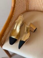 Chanel Gold/Black Leather and canvas CC Slingback sandal - Image 2