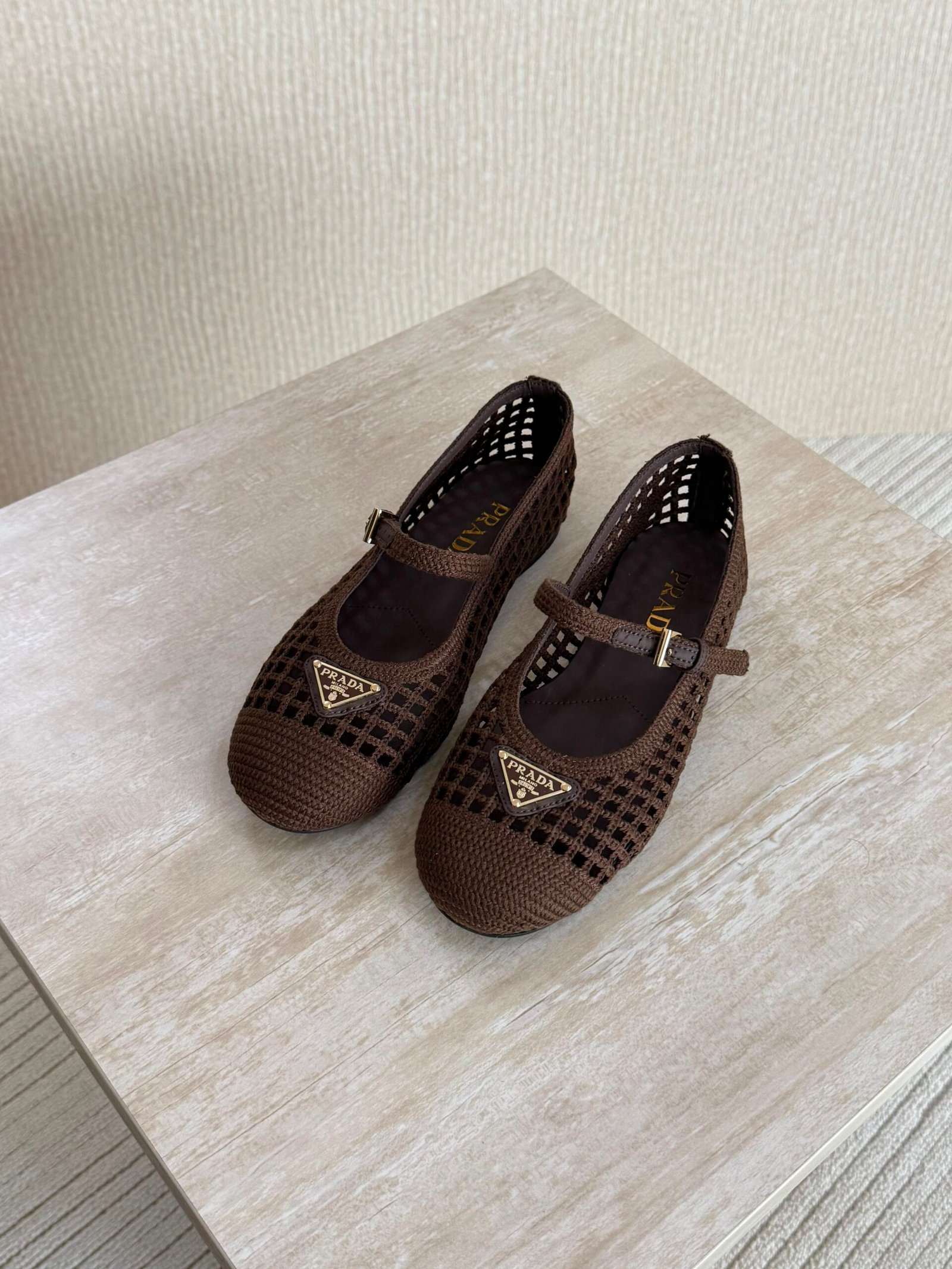 WhatsApp Image 2026-07-02 at 21.23.50 (2) PRADA Crochet Ballerinas"Brown" - Image 1