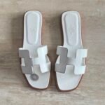 Hermés Oran Sandal "White/Brown border"