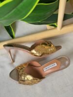 Aquazzura Ce Soir 75 Mules "Gold" - Image 3