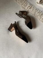 Chanel Suede Slingback sandal with a brown suede body and contrasting black toe cap - Image 2