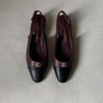 Chanel dark burgundy & black slingback flats