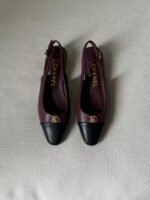 Chanel dark burgundy & black slingback flats