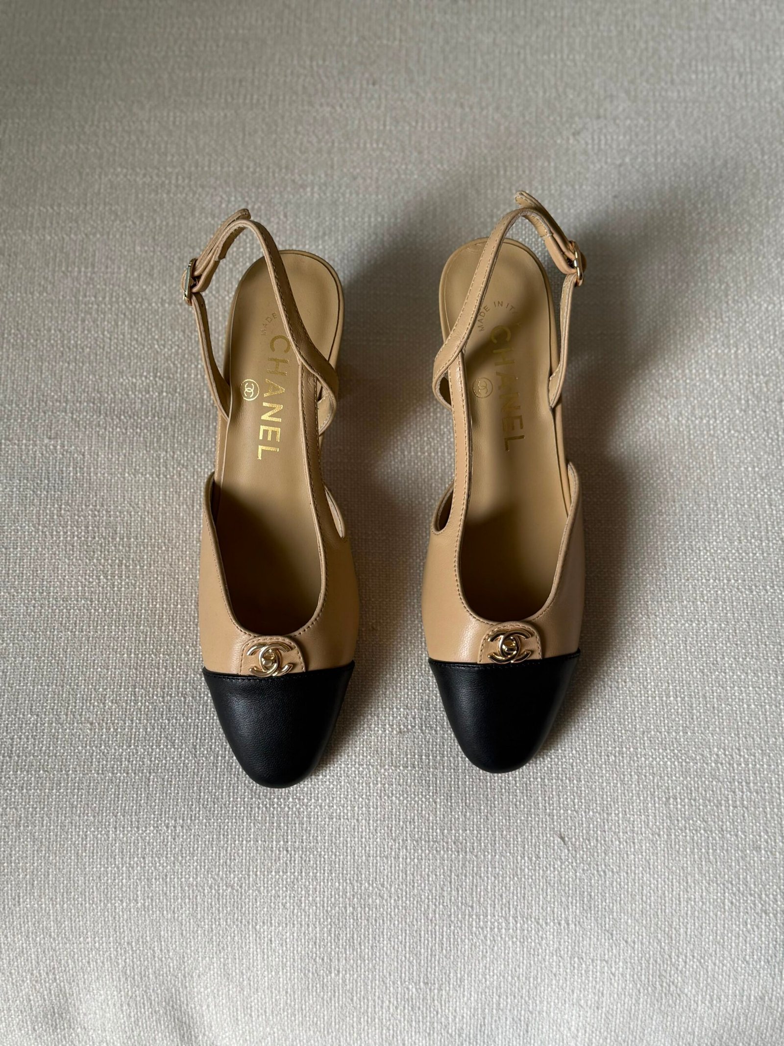 WhatsApp Image 2026-07-06 at 02.32.23 (1) Chanel slingback Heels "Beige and Black combination" - Image 1