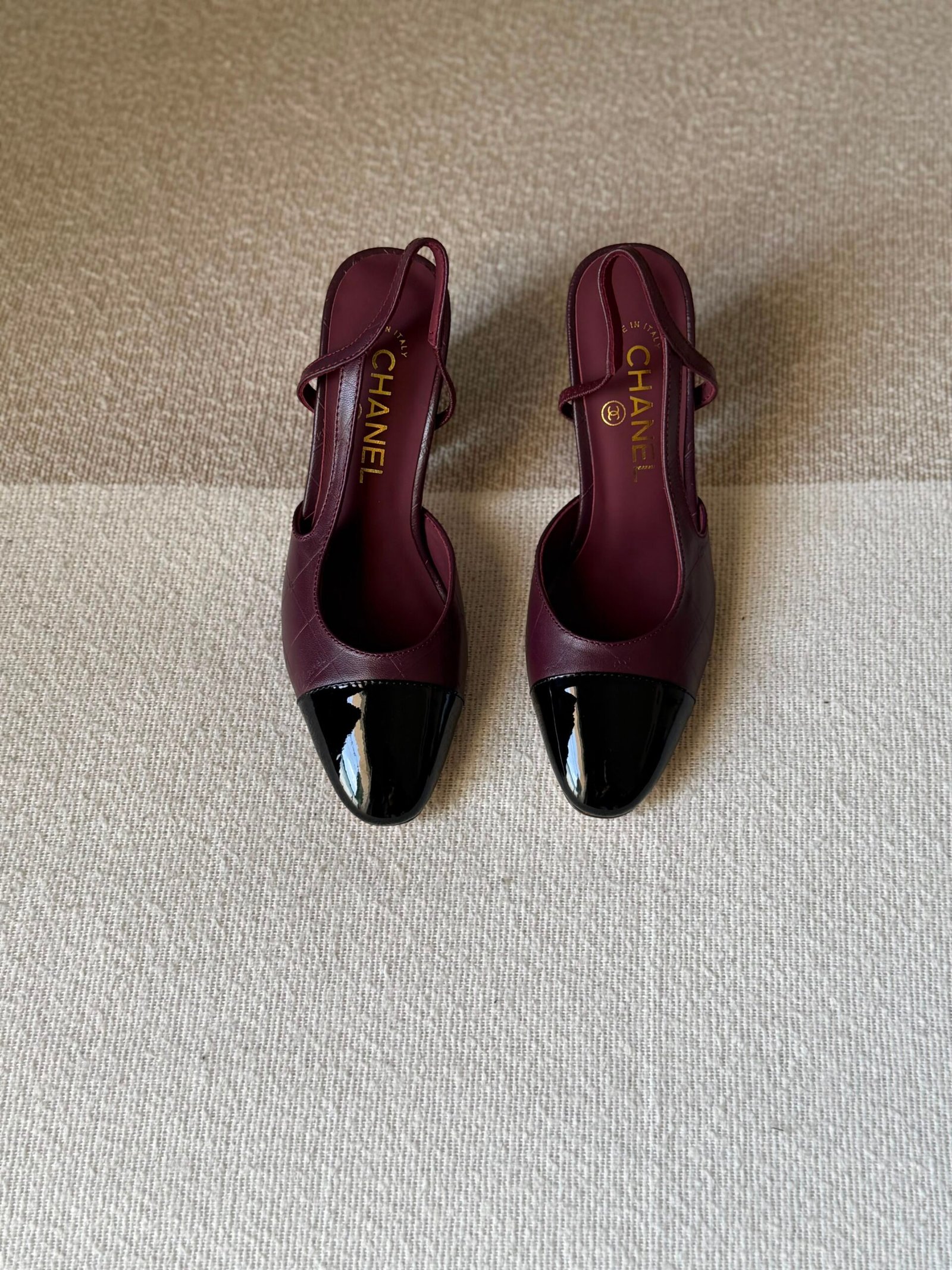 WhatsApp Image 2026-07-06 at 02.32.26 Chanel slingback Heels "Burgundy and Black combination" - Image 1