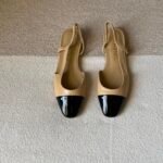 Chanel slingback shoes crafted "Beige with black patent toe cap"