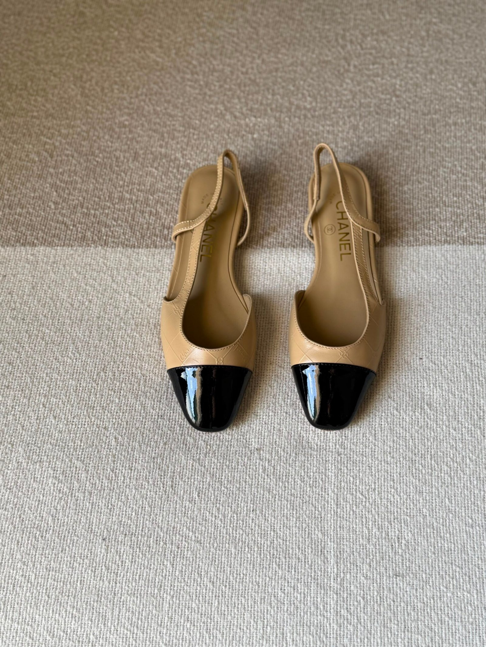 WhatsApp Image 2026-07-06 at 02.32.29 (1) Chanel slingback shoes crafted "Beige with black patent toe cap" - Image 1