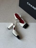 Chanel Slingback Block Heels "Ivory lambskin & black patent" - Image 2