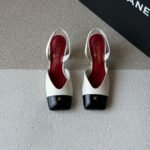 Chanel Slingback Block Heels "Ivory lambskin & black patent"