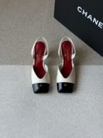 Chanel Slingback Block Heels "Ivory lambskin & black patent"