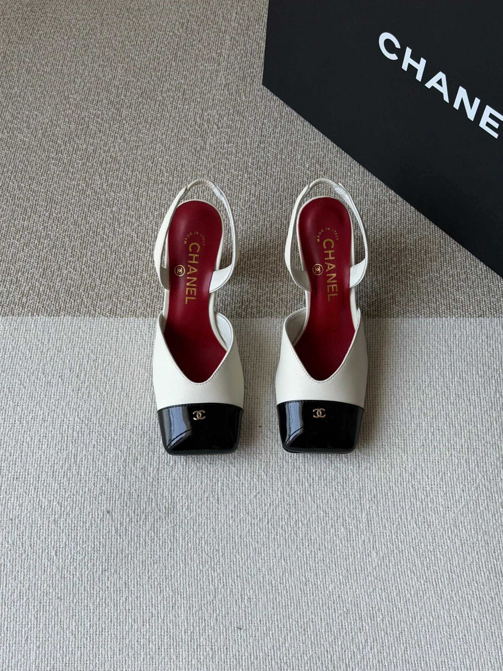 WhatsApp Image 2026-07-06 at 02.33.28 Chanel Slingback Block Heels "Ivory lambskin & black patent" - Image 1