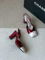 Chanel Slingback Block Heels "Red & White" - Image 2