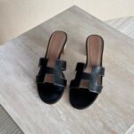 Hermés Oran Heels "Classic Black with White contrast stitching"