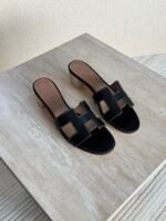 Hermés Oran Heels "Classic Black with White contrast stitching" - Image 2