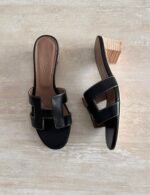 Hermés Oran Heels "Classic Black with White contrast stitching" - Image 3