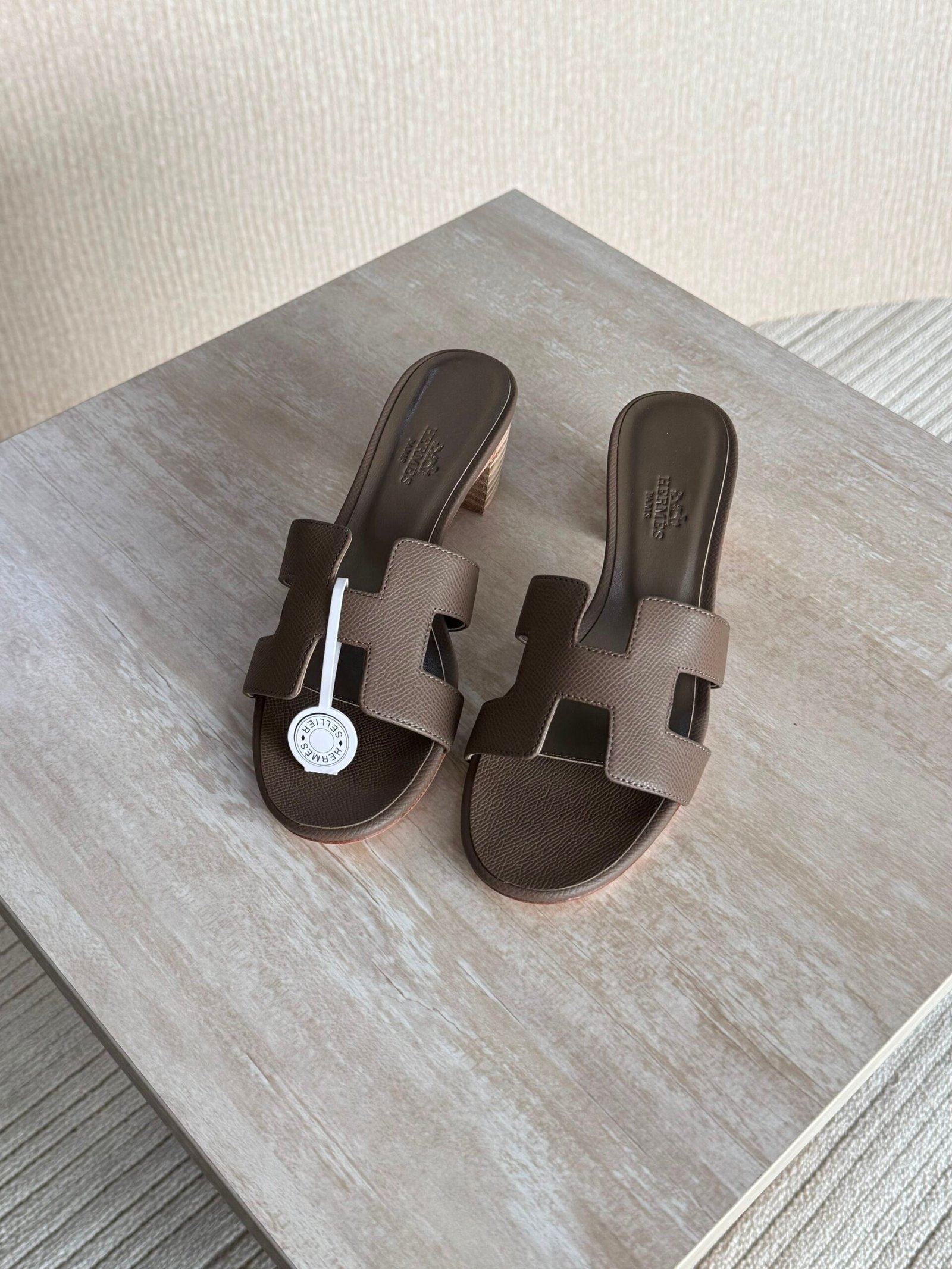 WhatsApp Image 2026-07-08 at 18.37.49 (1) Hermés Oran Heels "Grayish-Brown" - Image 1