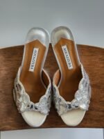 Aquazurra Ce Soir 75 mules "Silver Leather with Crystal Embellishments"