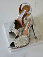 Aquazurra Ce Soir 75 sandals"Silver Leather with Crystal Embellishments"