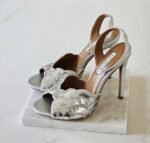 Aquazurra Ce Soir 75 sandals"Silver Leather with Crystal Embellishments" - Image 4