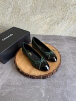 Channel Crocodile Embossed Patent Ballet Flats "Dark Green" - Image 2
