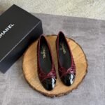 Channel Crocodile Embossed Patent Ballet Flats "Burgundy & Black cap toe"