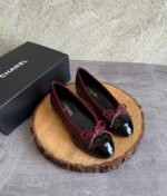 Channel Crocodile Embossed Patent Ballet Flats "Burgundy & Black cap toe" - Image 2