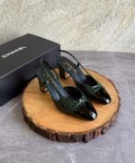Channel Crocodile Embossed Slingback Heels