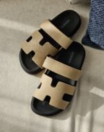 Hermès Chypre sandals "Dark Cream Leather Strap"