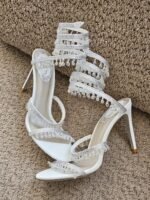René Caovilla White Satin Chandelier sandals