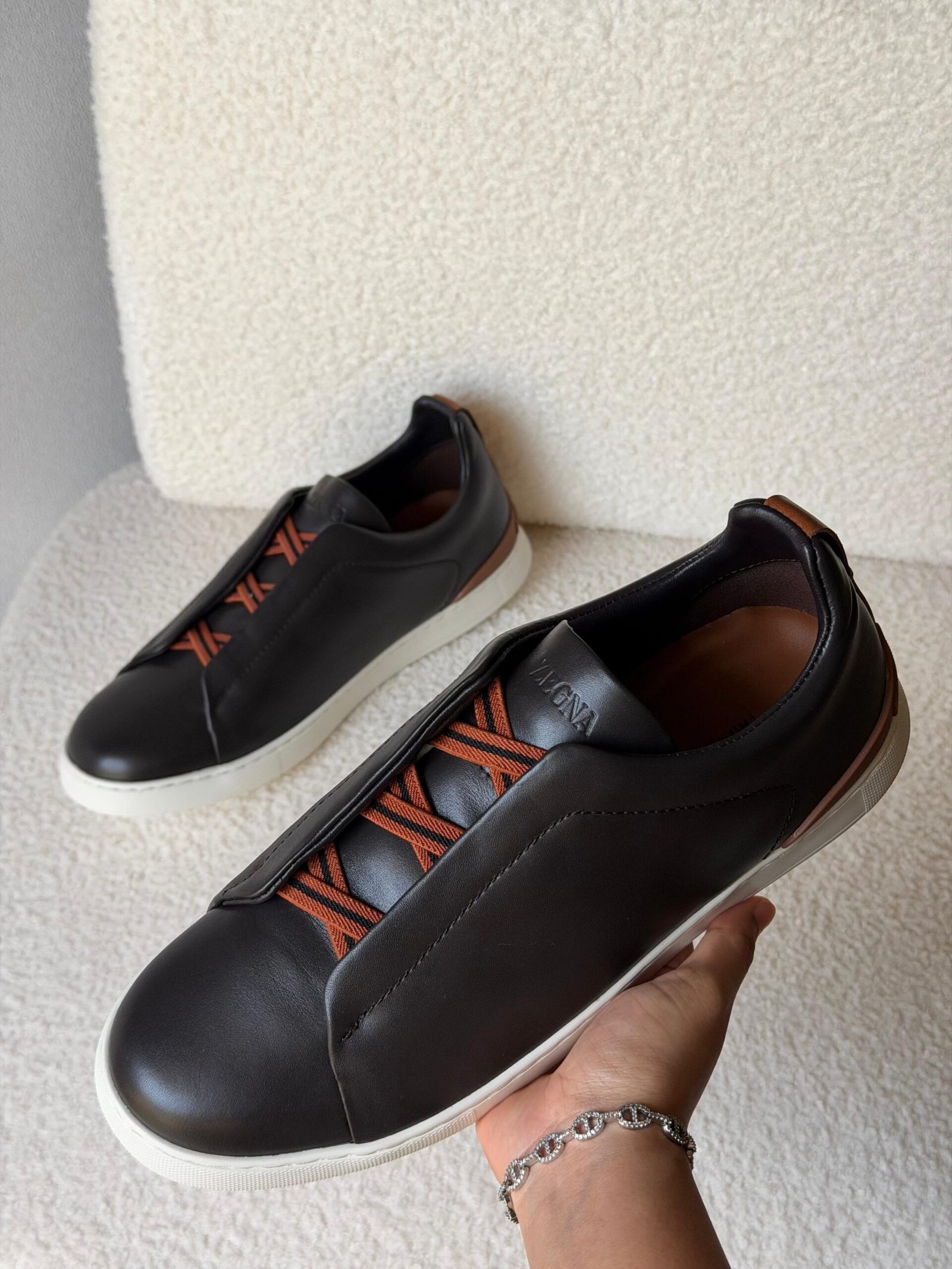 WhatsApp Image 2026-07-17 at 18.04.59 ZEGNA Triple Stitch SecondSkin sneakers "Black & Brown elastic detailing" - Image 1