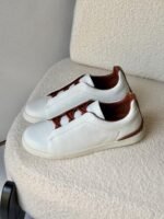 ZEGNA Triple Stitch SecondSkin sneakers "White & Brown elastic detailing" - Image 3