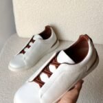 ZEGNA Triple Stitch SecondSkin sneakers "White & Brown elastic detailing"