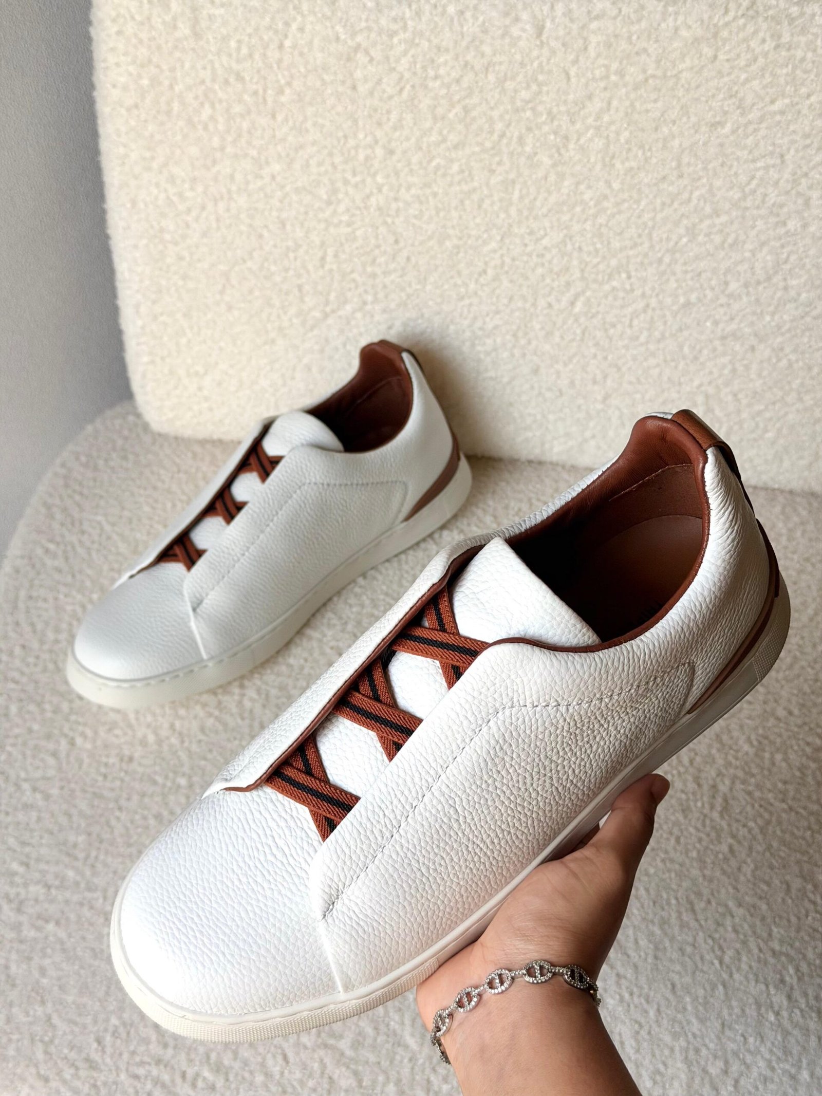 WhatsApp Image 2026-07-17 at 18.05.01 ZEGNA Triple Stitch SecondSkin sneakers "White & Brown elastic detailing" - Image 1