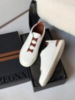ZEGNA Triple Stitch SecondSkin sneakers "White & Brown elastic detailing" - Image 2