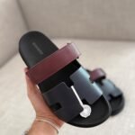 Hermès Chypre sandals in two tone navy-blue & marron palissandre calfskin design "FOR MEN"