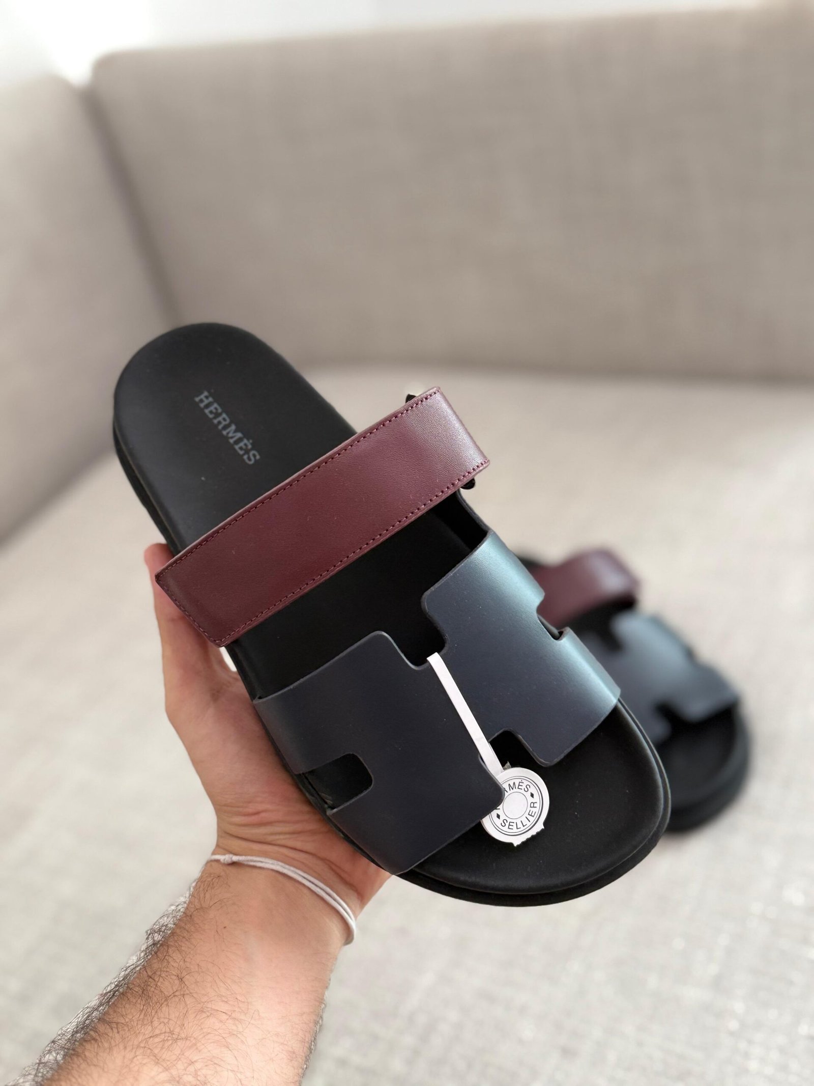 WhatsApp Image 2026-07-18 at 00.56.31 (1) Hermès Chypre sandals in two tone navy-blue & marron palissandre calfskin design "FOR MEN" - Image 1