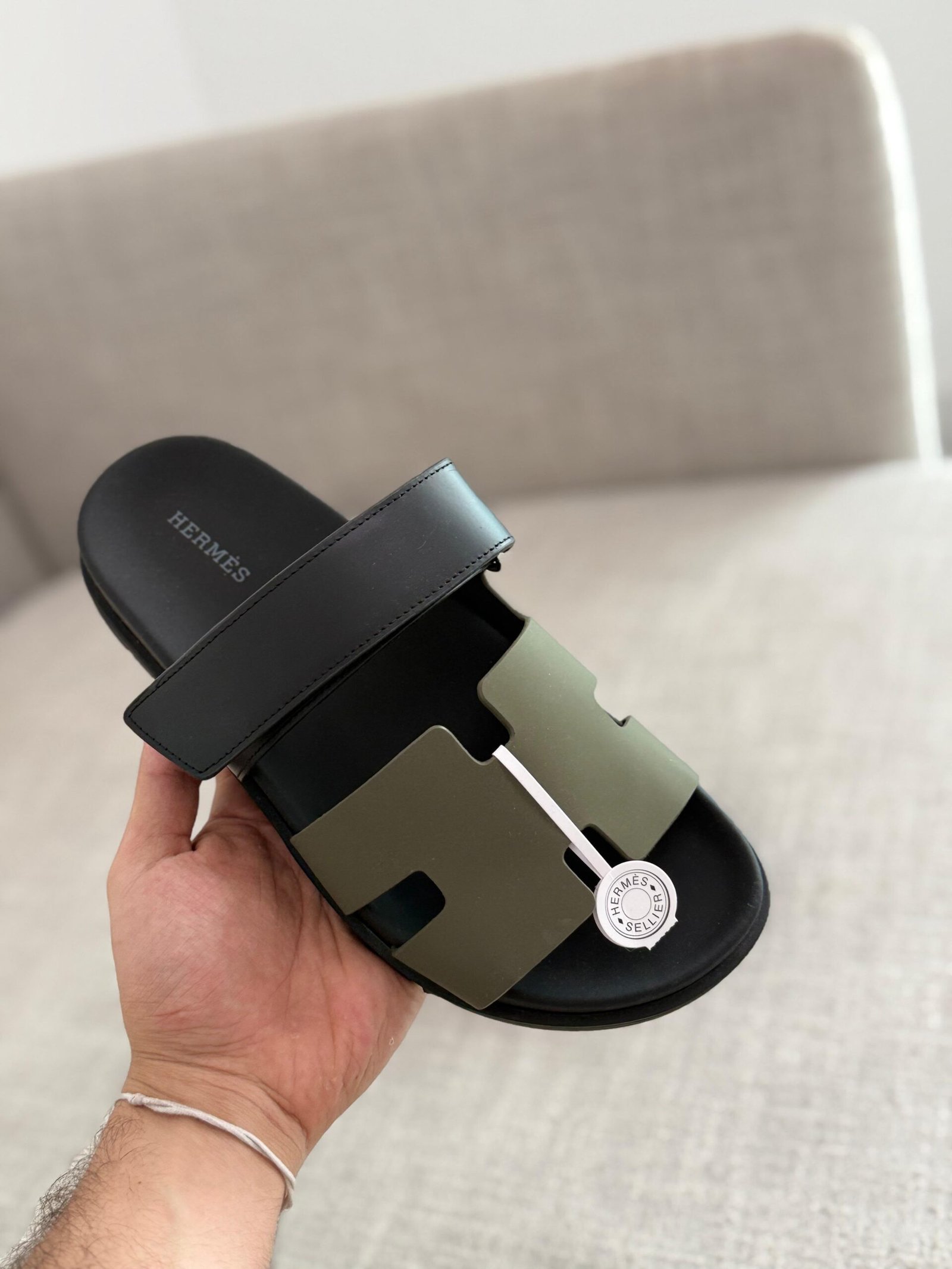 WhatsApp Image 2026-07-18 at 00.56.35 (1) Hermès Chypre sandals in two tone olive-green & black palissandre calfskin design "FOR MEN" - Image 1
