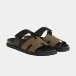 Hermès Chypre sandals in two tone olive-green & black palissandre calfskin design "FOR MEN" - Image 3