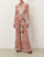 Zimmermann Rebellion pussy-bow blouse and matching flare pant "intricate floral paisley print" - Image 4