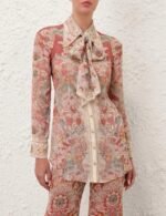 Zimmermann Rebellion pussy-bow blouse and matching flare pant "intricate floral paisley print" - Image 5
