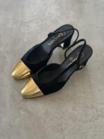 Chanel Black CC Metal Cap Toe Slingback Heels - Image 4
