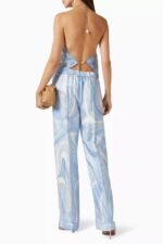 Pucci Angola-print halter top in silk twill with a light-blue swirl design and chain straps - Image 2