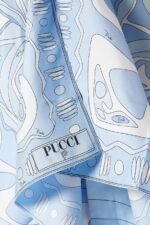 Pucci Angola-print halter top in silk twill with a light-blue swirl design and chain straps - Image 3