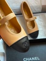Chanel Two-Tone Lambskin Mary Jane ballet flats "Beige/Black" - Image 2