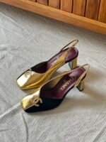 Chanel slingback shoes Gold&Black block design with a square toe - Image 2