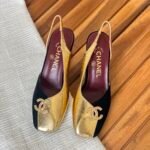 Chanel slingback shoes Gold&Black block design with a square toe