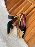 Chanel slingback shoes Gold&Black block design with a square toe - Image 3