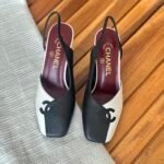 Chanel slingback shoes black&white block design with a square toe