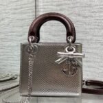 Christian Dior Metallic silver python skin Mini lady dior bag "17cm"