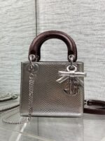 Christian Dior Metallic silver python skin Mini lady dior bag "17cm"